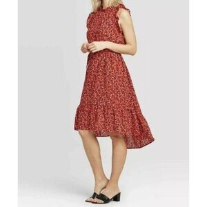 Women's Floral Print Sleeveless Ruffle Trim‎ Dress Who What Wear Size Small